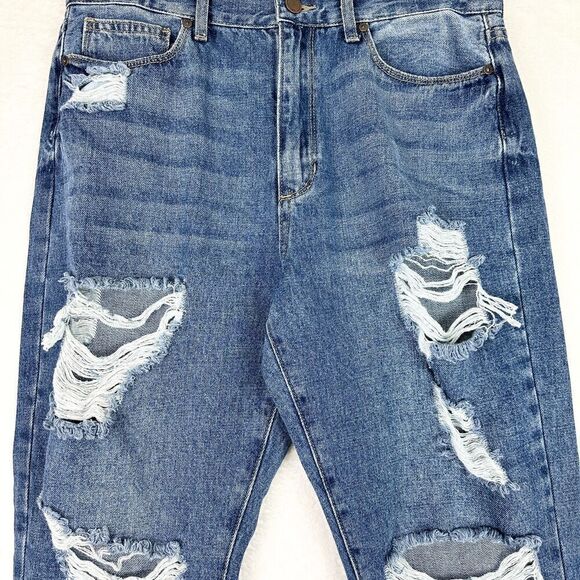 JBD Just Black Denim Distressed Straight Leg Jeans Size 29 Medium Wash High Rise - Picture 3 of 8